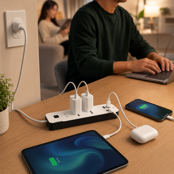 Подовжувач мережний розвиваючий AND WL-7 / Подовжувач з USB портами / Мережевий фільтр на 3 розетки, (2хUSB+Type-C), 2м | Зображення 1