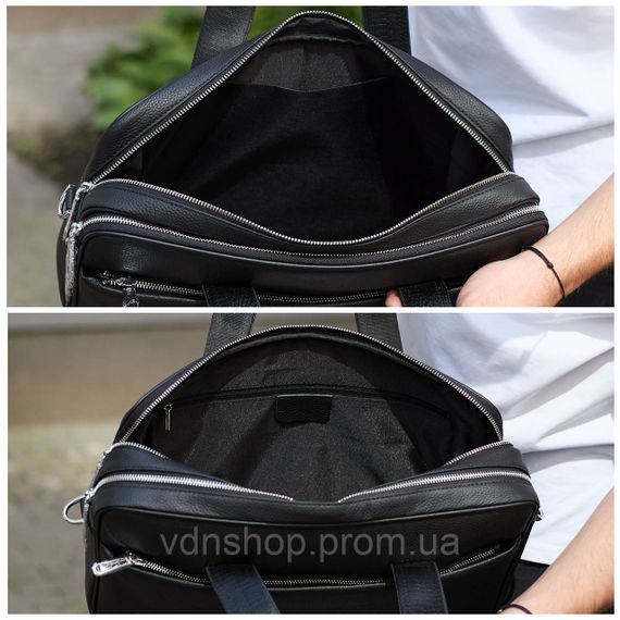 Чоловічий портфель на плече 40х28х10, офісний шкіряний месенджер, чоловіча ділова сумка для міста, чорний | Зображення 5