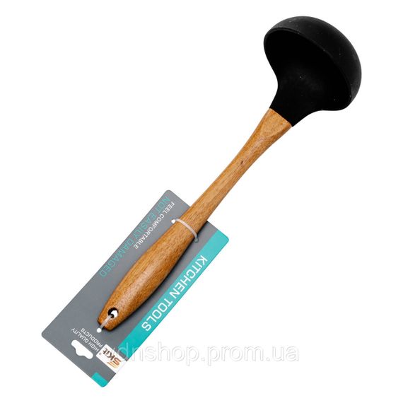 Ополоник силіконовий кухонний 27 (см) кухонний ополоник з силікону з дерев'яною ручкою для супу, бульйону HP-8-58 | Зображення 2