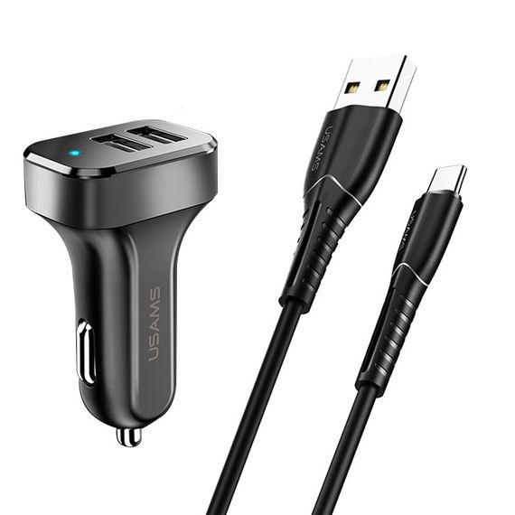 АЗП Usams C13 2.1A (2USB-A) + кабель USB to Type-C Чорний