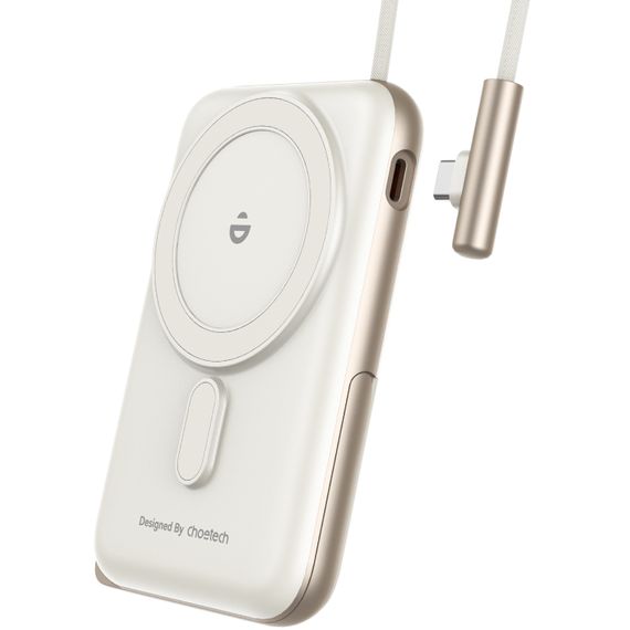 УМБ Choetech Magnetic Wireless 10000mAh 20W PD USB-C In/Out, Qi-15W,buid-in cabel White | Зображення 5