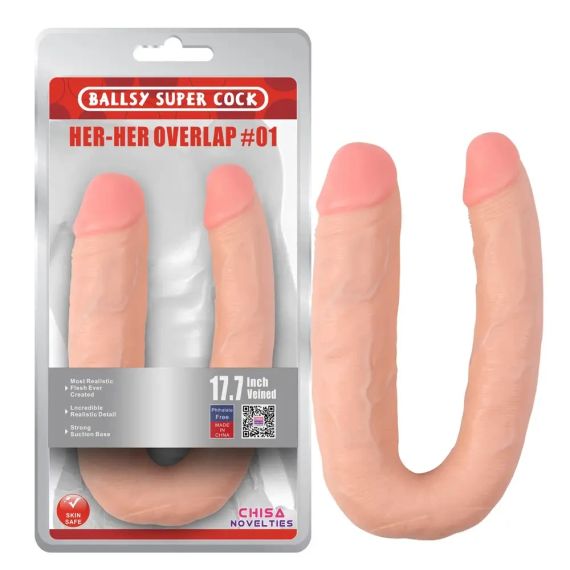 Фалоімітатор подвійний Chisa Ballsy Super Cock Her-Her Overlap, бежевий sexstyle | Зображення 1