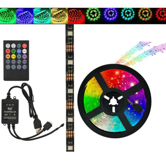 Светодиодная лента SMD 5050 RGB LED 2 м IP65 с пультом и блоком питания USB, 2м, Лента светодиодная 5050