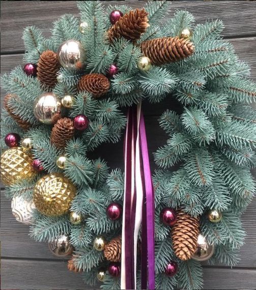 Вінок новорічний різдвяний Premium з литої хвої d-60 см блакитний | Зображення 2