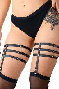 Гартеры кожаные со стразами Art of Sex - Floy, Черный, One Size, ONE SIZE