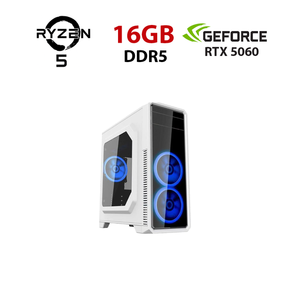 Ігровий ПК Ice G561 White Tower / AMD Ryzen 5 8400F (6 (12) ядер по 4,2 - 4,7 ГГц) / 16 ГБ DDR5 / 480 ГБ SSD / nVidia GeForce RTX 5060, 8 ГБ GDDR7, 128-біт