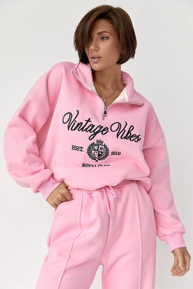 Утеплений спортивний костюм зі світшотом та джогерами - рожевий цвет, M (є розміри) | Зображення 2