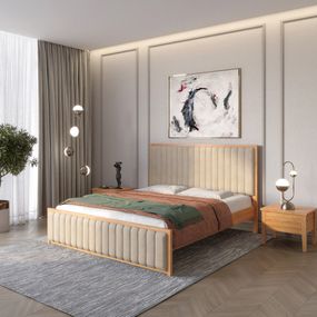 Двоспальне дерев&#039;яне ліжко Mebigrand Відень Вільха/Аляска 23 (Бежевий) 180х200 см (MBG-11086)