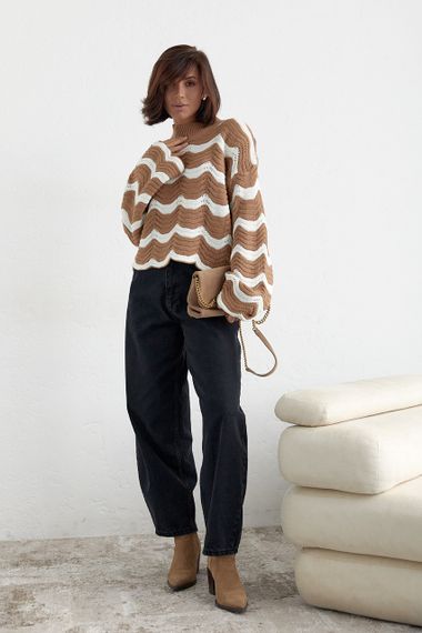 Ажурная кофта с волнистым узором - кофейный цвет, L (есть размеры) | Зображення 2