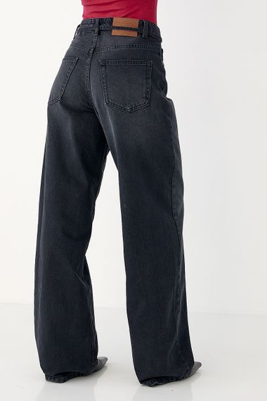 Однотонні чорні джинси  Palazzo із зав'язками на поясі - чорний цвет, 36р (є розміри) | Зображення 1