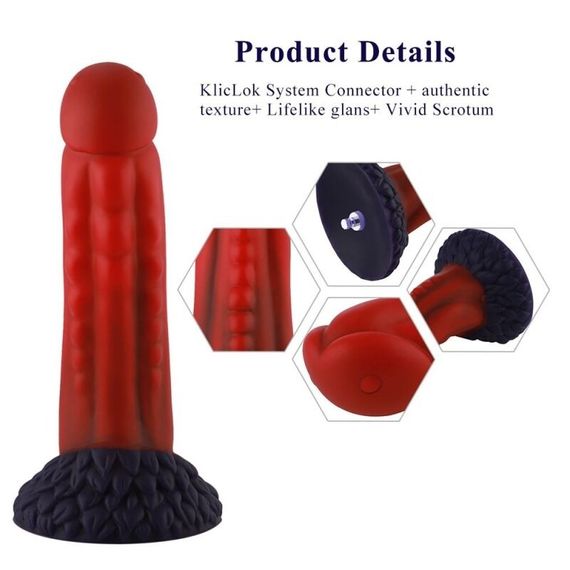 Фалоімітатор для секс-машин Hismith 8.35″ Curved Silicone Dildo Red Monster Series, система KlicLok | Зображення 4