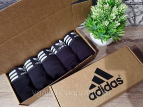 Черные трусы Адидас - 5 шт в коробке, черные мужские трусы Adidas, набор черных трусов в коробке