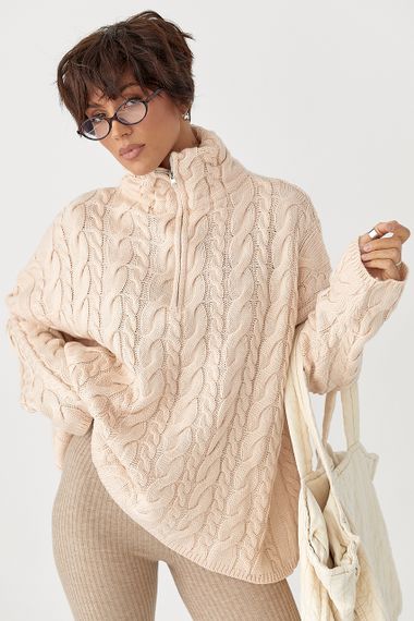 Теплий светр в косички вільного фасону - бежевий цвет, ONE SIZE (є розміри)