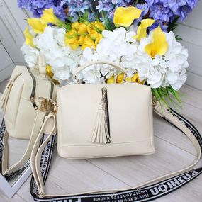 Сумка саквояж через плече крос-боді тканинний ремінь Бежева