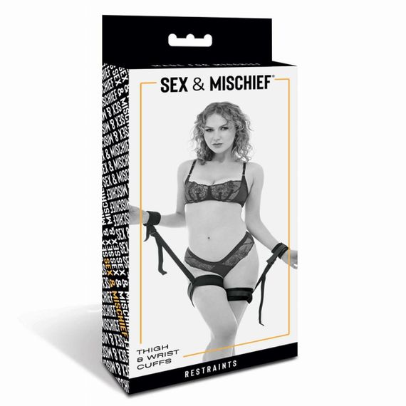 Наручники фіксатори SEX AND MISCHIEF на зап'ястя та стегна, чорні Sex Aura | Зображення 3
