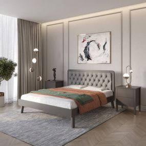 Двоспальне дерев&#039;яне ліжко Mebigrand Токіо Графітовий (RAL9011)/Аляска 93 (Сірий) 160х190 см (MBG-4900)