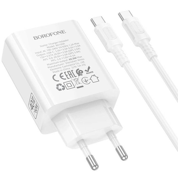 МЗП Borofone BA109A Star PD40W (1USB-C) + кабель Type-C to Type-C White | Зображення 5