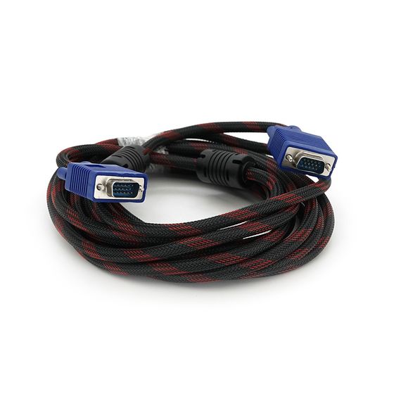 Кабель Merlion VGA 3 + 4, 5.0m, male to male (тато-тато), OD-8.2mm, 2 фериту, обплетення, круглий Black / Red, коннектор Blue,