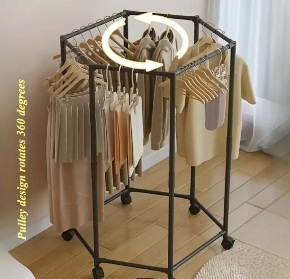 Вішалка підлогова для одягу з поворотним механізмом на 360° і колесами | Зображення 1