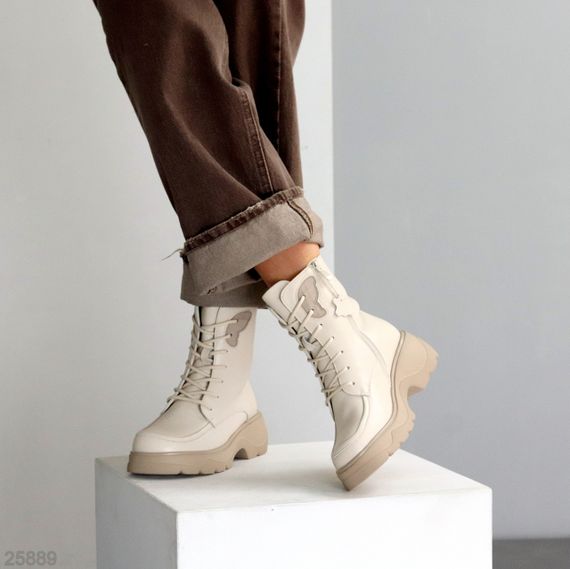 Бежеві зимові високі черевики натуральна шкіра доступна ціна | Зображення 6