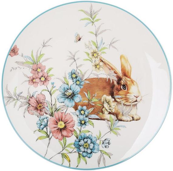 Набір 6 порцелянових тарілок Happy Rabbit Ø27см, круглі з блакитною облямівкою