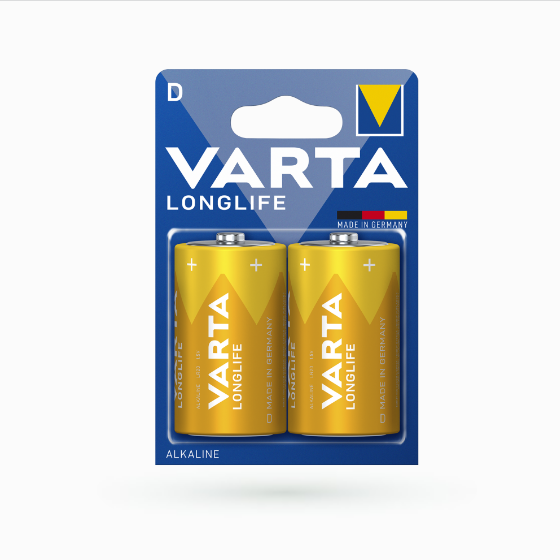 Батарейка лужна D/LR20 (бл-2шт) VARTA Longlife