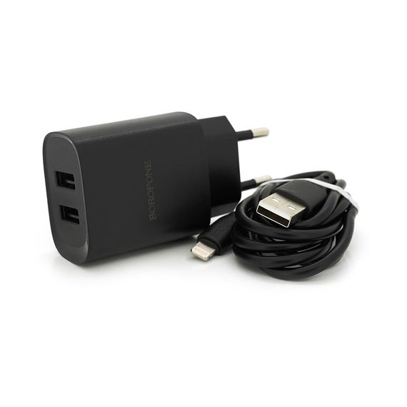Набір BOROFONE BN2 СЗУ 2xUSB+ кабель Lighting, 2.1A, 1м, Black