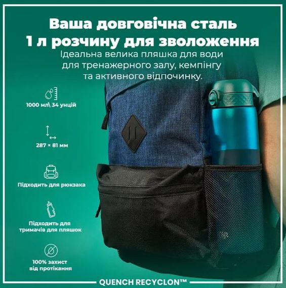 Пляшка для води ION8 1000 мл (ЭКО бутылка) BPA Free, Aqua (I8RF1000AQU) | Зображення 3