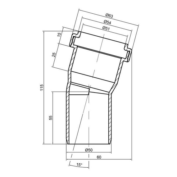 Колено PPR канализационное TA Sewage 50, 15° | Зображення 1