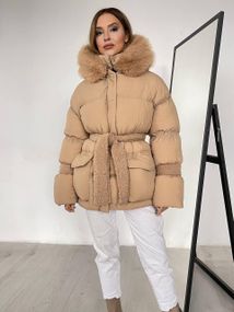 Пуховик с опушкой Cresh Puffer, карамель S-M