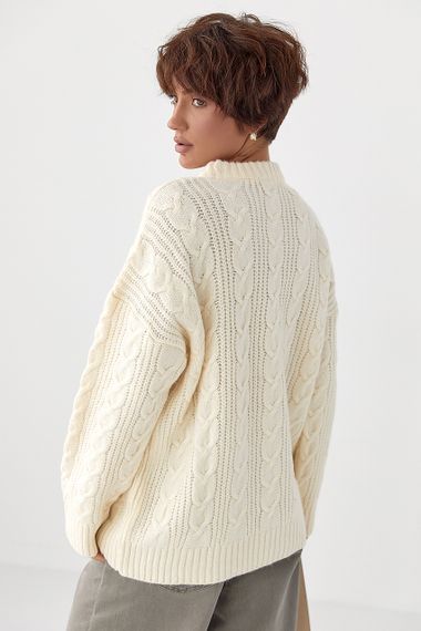 В'язана жіноча кофта в косички - молочний цвет, ONE SIZE (є розміри) | Зображення 1