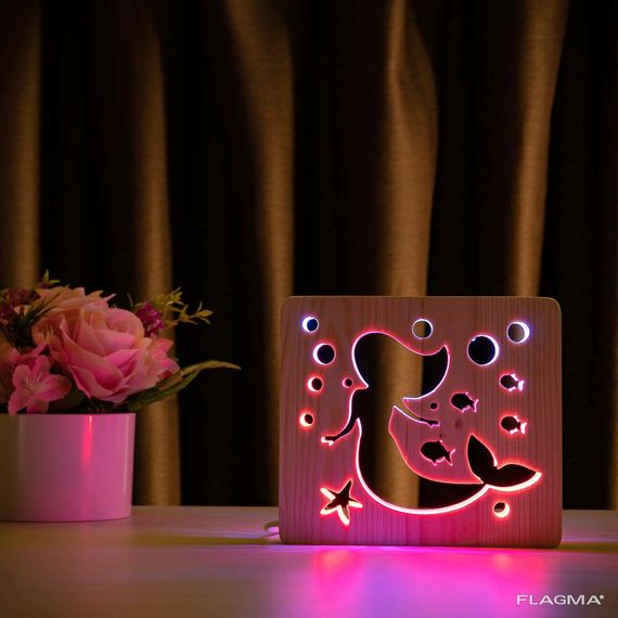 Светильник ночник ArtEco Light из дерева LED "Русалочка" с пультом и регулировкой... | Зображення 6