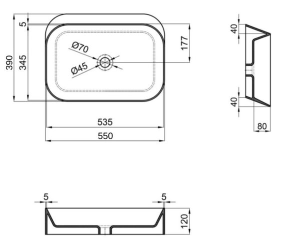 Раковина накладна Qtap Scorpio 550х390х120 мм, Matt Black, прямокутна, без донного клапана QT14112243MBN | Зображення 1
