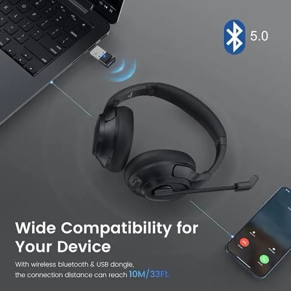 Бездротові навушники Eksa Telecom H6 з мікрофоном та шумозаглушенням (Black) | Зображення 1