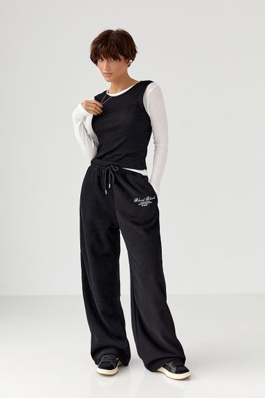 Двошаровий лонгслів у рубчик з імітацією жилетки - чорний цвет, S (є розміри) | Зображення 2