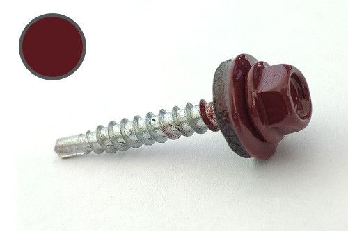 Саморіз покрівельний 4,8*35 DIN 7504K RAL 3005 для дерева (ящ. 1600 шт.) (колір — винно-червоний) APRO SDS48353005-C1