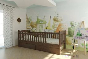 Дитяче ліжко Mebigrand Каріна Горіх лісовий 90х200 см із заднім бортиком та ящиками (MBG-2518)