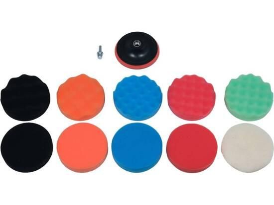 Губки і хутро полірувальні, на липучці YATO Ø= 125мм, h= 25мм з опорн диском і адаптером М14, 12 ел YT-47931