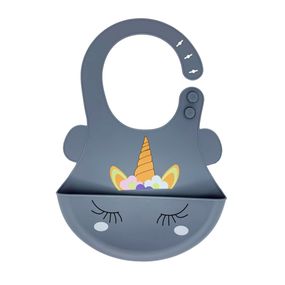 Слюнявчик силиконовый "Единорог" MGZ-0615(Grey) с карманом