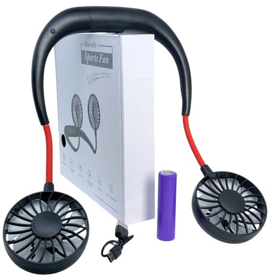 Вентилятор на акумуляторі подвійний на шию портативний зарядка від USВ чорний з червоним Sports Necklace Fan