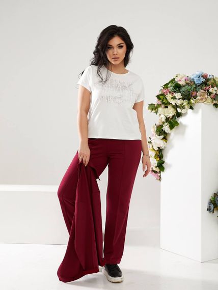 Женский костюм тройка рубашка+футболка+брюки трикотажный NB23007 размер 50/52 цвет бордовый | Зображення 5