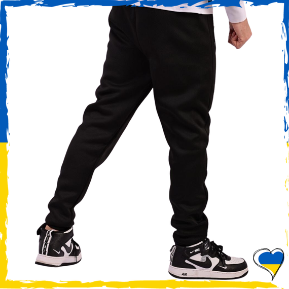Штани спортивні унісекс на флісі. Штани теплі жіночі. Штани теплі чоловічі. Чорні штани | Зображення 2