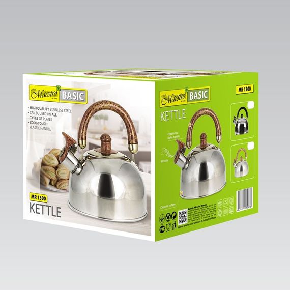 Чайник 1.6 л Maestro Basic MR-1300-BROWN из нержавеющей стали со свистком для всех типов плит | Зображення 3