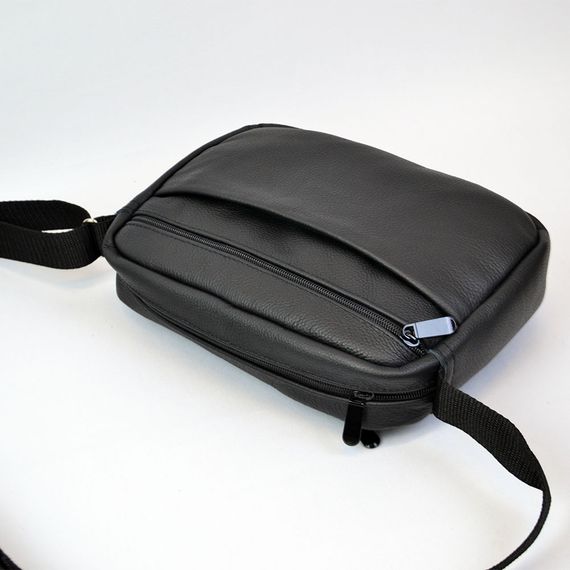 Стильна чоловіча сумка-месенджер із натуральної шкіри флотар, чорного кольору, чоловічі сумки через плече | Зображення 7