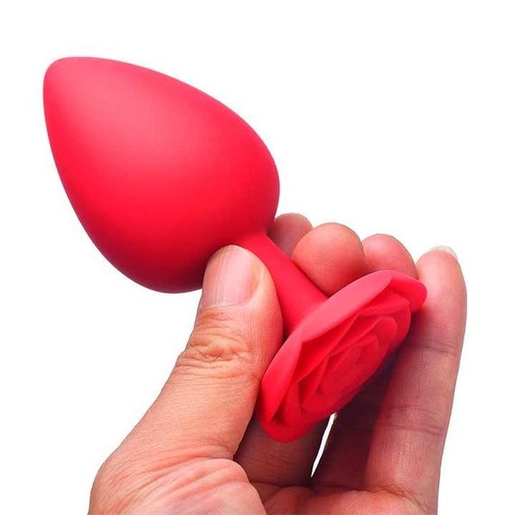 Силіконова анальна пробка "Роза" - 8*3.5 см (M) - Червоний — Анальні іграшки