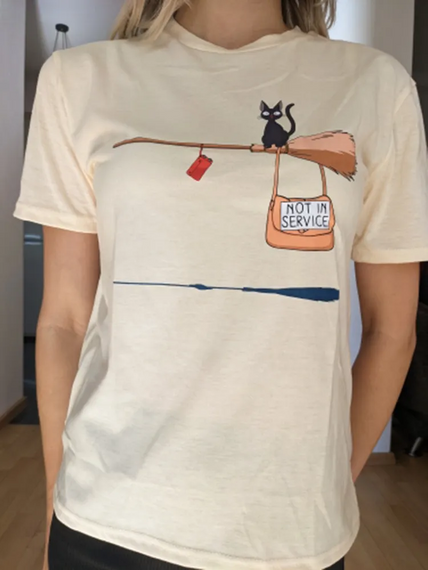 Футболка женская SV с принтом "Кот на метле" Бежевый, L | Зображення 1