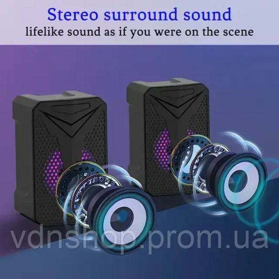 Настольные стерео колонки со светодиодной подсветкой Aoas e-005 Акустика для ноутбуков и ПК | Зображення 2
