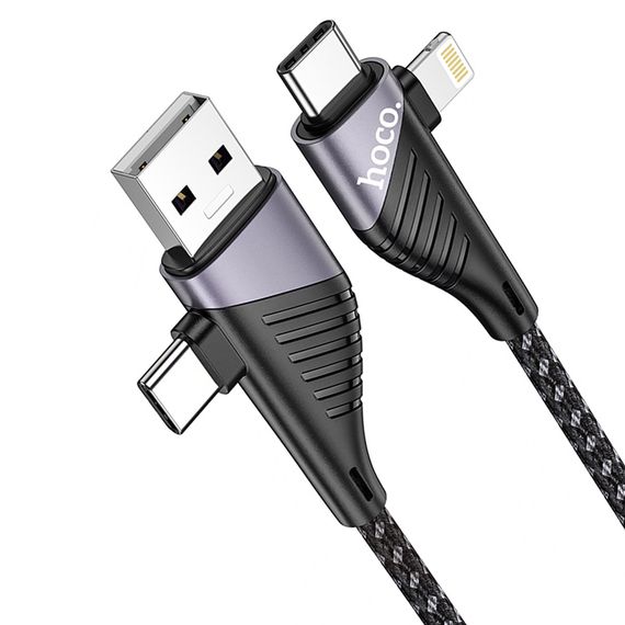 Дата кабель Hoco U95 Freeway 4in1 USB/Type-C to Type-C/Lightning 60W (1.2m) Black | Зображення 4