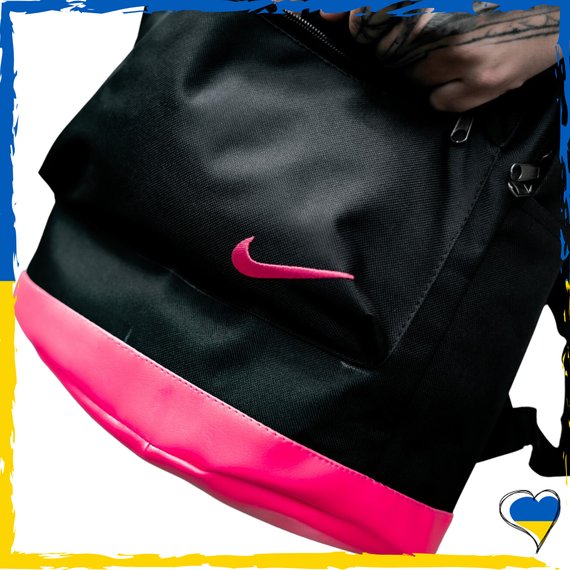 Рюкзак Nike. Дно экокожа. Рюкзак Найк черный с розовым дном. Унисекс рюкзак, вместительный | Зображення 1