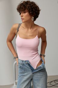 Жіноче трикотажне боді на бретелях - рожевий цвет, ONE SIZE (є розміри)